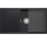 PRIMAGRAN Evier Cuisine en Granit Graphite 90x50cm, Lavabo 1 bac + Kit de Vidage + Égouttoir Enroulable, Évier à Encastrer al mueble 60cm - Ibiza S054