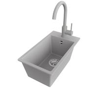 PRIMAGRAN Evier Cuisine en Granit Gris 28x50cm, Lavabo 1 bac + Kit de Vidage, Évier à Encastrer al mueble 30cm - Riga