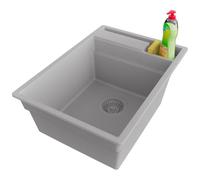 PRIMAGRAN Evier Cuisine en Granit Gris 38x53cm, Lavabo 1 bac + Kit de Vidage, Évier à Encastrer al mueble 40cm - Oslo Pocket