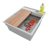 PRIMAGRAN Evier Cuisine en Granit Gris 43x53cm, Lavabo 1 bac + Kit de Vidage + Accessoires, Évier à Encastrer al mueble 45cm - Oslo Pocket S099