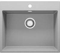 PRIMAGRAN Evier Cuisine en Granit Gris 58x50cm, Lavabo 1 bac + Kit de Vidage, Évier à Encastrer al mueble 60cm - Riga S309