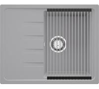 PRIMAGRAN Evier Cuisine en Granit Gris 62x50cm, Lavabo 1 bac + Kit de Vidage + Égouttoir Enroulable, Évier à Encastrer al mueble 40cm - Milan S071