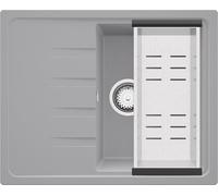 PRIMAGRAN Evier Cuisine en Granit Gris 62x50cm, Lavabo 1 bac + Kit de Vidage, Évier à Encastrer al mueble 40cm - Milan