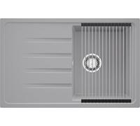 PRIMAGRAN Evier Cuisine en Granit Gris 78x50cm, Lavabo 1 bac + Kit de Vidage + Égouttoir Enroulable, Évier à Encastrer al mueble 45cm - Milan