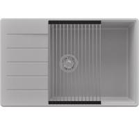 PRIMAGRAN Evier Cuisine en Granit Gris 78x50cm, Lavabo 1 bac + Kit de Vidage + Égouttoir Enroulable, Évier à Encastrer au Meuble 60cm - Copenhague Top S602