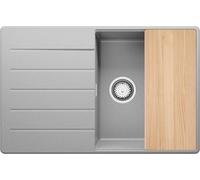 PRIMAGRAN Evier Cuisine en Granit Gris 78x50cm, Lavabo 1 bac + Kit de Vidage + Planche à Découper, Évier à Encastrer al mueble 50cm - Copenhague