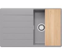 PRIMAGRAN Evier Cuisine en Granit Gris 78x50cm, Lavabo 1 bac + Kit de Vidage + Planche à Découper, Évier à Encastrer al mueble 45cm - Copenhague