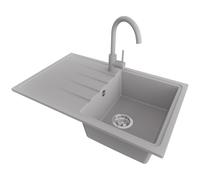 PRIMAGRAN Evier Cuisine en Granit Gris 78x50cm, Lavabo 1 bac + Robinet 32x20cm + Kit de Vidage, Évier à Encastrer al mueble 45cm - Milan