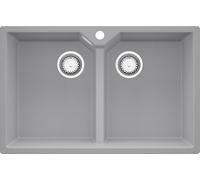 PRIMAGRAN Evier Cuisine en Granit Gris 78x50cm, Lavabo 2 bacs + Kit de Vidage, Évier à Encastrer al mueble 80cm - Madrid Twin