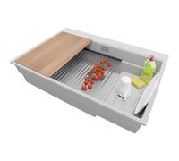 PRIMAGRAN Evier Cuisine en Granit Gris 78x53cm, Lavabo 1 bac + Accessoires, Évier à Encastrer al mueble 80cm - Oslo Max