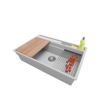 PRIMAGRAN Evier Cuisine en Granit Gris 78x53cm, Lavabo 1 bac + Accessoires, Évier à Encastrer al mueble 80cm - Oslo Pocket