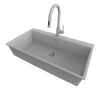 PRIMAGRAN Evier Cuisine en Granit Gris 88x50cm, Lavabo 1 bac + Kit de Vidage, Évier à Encastrer al mueble 90cm - Oslo