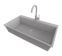 PRIMAGRAN Evier Cuisine en Granit Gris 88x50cm, Lavabo 1 bac + Kit de Vidage, Évier à Encastrer al mueble 90cm - Oslo