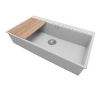 PRIMAGRAN Evier Cuisine en Granit Gris 88x50cm, Lavabo 1 bac + Kit de Vidage + Planche à Découper, Évier à Encastrer al mueble 90cm - Oslo S428
