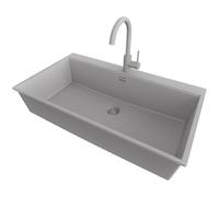 PRIMAGRAN Evier Cuisine en Granit Gris 88x50cm, Lavabo 1 bac + Robinet 32x20cm + Kit de Vidage, Évier à Encastrer al mueble 90cm - Oslo S648