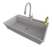 PRIMAGRAN Evier Cuisine en Granit Gris 88x53cm, Lavabo 1 bac + Kit de Vidage, Évier à Encastrer al mueble 90cm - Oslo Pocket