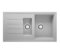 PRIMAGRAN Evier Cuisine en Granit Gris 90x50cm, Lavabo 1,5 bacs + Kit de Vidage, Évier à Encastrer au Meuble 60cm - Copenhague Duo S005