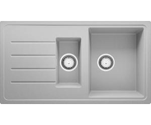 PRIMAGRAN Evier Cuisine en Granit Gris 90x50cm, Lavabo 1,5 bacs + Kit de Vidage, Évier à Encastrer al mueble 60cm - Copenhague Duo