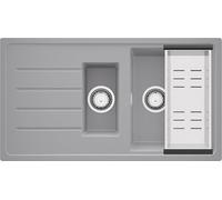 PRIMAGRAN Evier Cuisine en Granit Gris 90x50cm, Lavabo 1,5 bacs + Kit de Vidage, Évier à Encastrer au meuble 60cm - Copenhague Duo