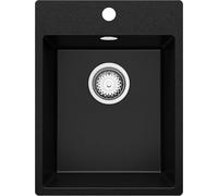 PRIMAGRAN Evier Cuisine en Granit Noir 38x50cm, Lavabo 1 bac + Kit de Vidage, Évier à Encastrer al mueble 40cm - Riga S035