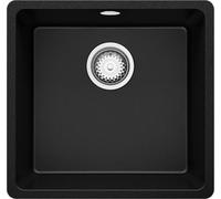 PRIMAGRAN Evier Cuisine en Granit Noir 46x44cm, Lavabo 1 bac + Kit de Vidage, Évier à Encastrer al mueble 50cm - Venise Slim Easy S027