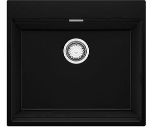 PRIMAGRAN Evier Cuisine en Granit Noir 58x53cm, Lavabo 1 bac + Kit de Vidage, Évier à Encastrer au Meuble 60cm - Oslo S121