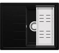 PRIMAGRAN Evier Cuisine en Granit Noir 62x50cm, Lavabo 1 bac + Kit de Vidage, Évier à Encastrer al mueble 40cm - Milan