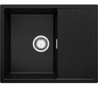 PRIMAGRAN Evier Cuisine en Granit Noir 62x50cm, Lavabo 1 bac + Kit de Vidage, Évier à Encastrer al mueble 45cm - Ibiza