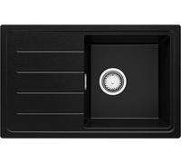 PRIMAGRAN Evier Cuisine en Granit Noir 70x44cm, Lavabo 1 bac + Kit de Vidage, Évier à Encastrer al mueble 45cm - Copenhague Easy S019