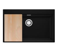 PRIMAGRAN Evier Cuisine en Granit Noir 78x50cm Kit de Vidage Accessoires Évier à Encastrer au Meuble 80cm Lavabo 1 Bac S3112-X