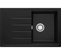 PRIMAGRAN Evier Cuisine en Granit Noir 78x50cm, Lavabo 1 bac + Kit de Vidage, Évier à Encastrer al mueble 45cm - Milan S001