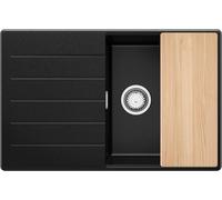 PRIMAGRAN Evier Cuisine en Granit Noir 78x50cm, Lavabo 1 bac + Kit de Vidage + Planche à Découper, Évier à Encastrer al mueble 50cm - Copenhague