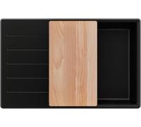 PRIMAGRAN Evier Cuisine en Granit Noir 78x50cm, Lavabo 1 bac + Kit de Vidage + Planche à Découper, Évier à Encastrer au Meuble 60cm - Copenhague Top S621