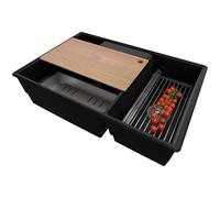 PRIMAGRAN Evier Cuisine en Granit Noir 78x53cm, Lavabo 2 bacs + Kit de Vidage, Évier à Encastrer au Meuble 80cm - Paris Chef S035