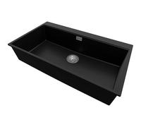PRIMAGRAN Evier Cuisine en Granit Noir 88x50cm, Lavabo 1 bac + Kit de Vidage, Évier à Encastrer al mueble 90cm - Oslo S391