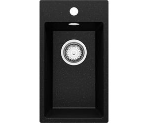 PRIMAGRAN Evier Cuisine en Granit Noir Métallisé 28x50cm, Lavabo 1 bac + Kit de Vidage, Évier à Encastrer au Meuble 30cm - Riga S004