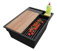 PRIMAGRAN Evier Cuisine en Granit Noir Métallisé 38x53cm, Lavabo 1 bac + Kit de Vidage + Accessoires, Évier à Encastrer al mueble 40cm - Oslo Pocket S022