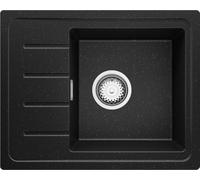 PRIMAGRAN Evier Cuisine en Granit Noir Métallisé 55x44cm, Lavabo 1 bac + Kit de Vidage, Évier à Encastrer al mueble 45cm - Copenhague Easy