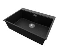 PRIMAGRAN Evier Cuisine en Granit Noir Métallisé 68x50cm, Lavabo 1 bac + Kit de Vidage, Évier à Encastrer al mueble 70cm - Oslo S184