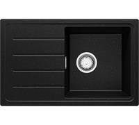 PRIMAGRAN Evier Cuisine en Granit Noir Métallisé 70x44cm, Lavabo 1 bac, Évier à Encastrer al mueble 45cm - Copenhague Easy