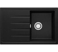 PRIMAGRAN Evier Cuisine en Granit Noir Métallisé 78x50cm, Lavabo 1 bac + Kit de Vidage, Évier à Encastrer au Meuble 45cm - Milan S066
