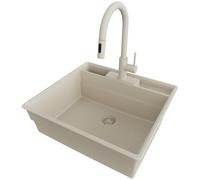 PRIMAGRAN Evier Cuisine en Granit Tout Beige - New York, 58x53cm