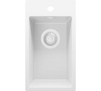 PRIMAGRAN Evier Cuisine en Granit Tout Blanc 28x50cm, Lavabo 1 bac + Robinet 40x38cm + Kit de Vidage, Évier à Encastrer al mueble 30cm - Riga S059