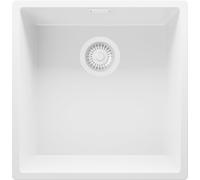 PRIMAGRAN Evier Cuisine en Granit Tout Blanc 46x47cm, Lavabo 1 bac + Kit de Vidage, Évier à Encastrer al mueble 50cm - London Slim S214
