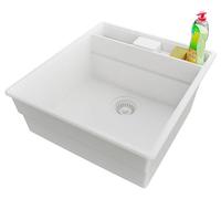 PRIMAGRAN Evier Cuisine en Granit Tout Blanc 48x53cm, Lavabo 1 bac + Kit de Vidage, Évier à Encastrer al mueble 50cm - New York