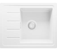 PRIMAGRAN Evier Cuisine en Granit Tout Blanc 55x44cm, Lavabo 1 bac + Kit de Vidage, Évier à Encastrer al mueble 45cm - Copenhague Easy S008