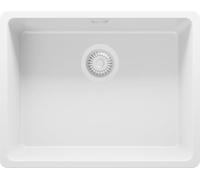 PRIMAGRAN Evier Cuisine en Granit Tout Blanc 56x44cm, Lavabo 1 bac + Kit de Vidage, Évier à Encastrer al mueble 60cm - Venise Slim Easy S044