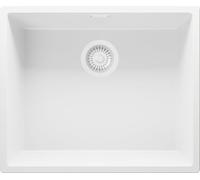 PRIMAGRAN Evier Cuisine en Granit Tout Blanc 56x47cm, Lavabo 1 bac + Kit de Vidage, Évier à Encastrer al mueble 60cm - London Slim S304