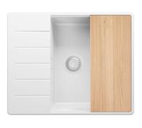 PRIMAGRAN, Evier Cuisine en Granit Tout Blanc 62x50cm, Accessoire, Évier à Encastrer au meuble 50cm, Suprême, Lavabo 1 bac Q9292-Q