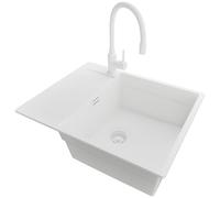 PRIMAGRAN Evier Cuisine en Granit Tout Blanc 62x50cm, Lavabo 1 bac + Kit de Vidage, Évier à Encastrer al mueble 50cm - San Francisco